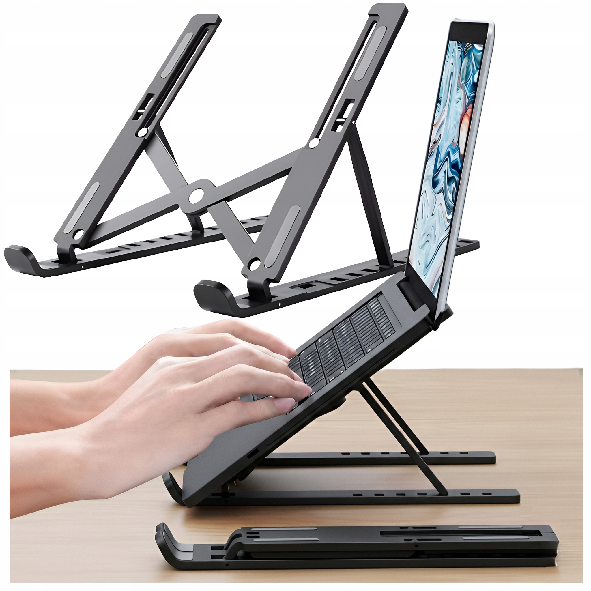 PODSTAWKA SKŁADANA POD TABLET LAPTOP SOLIDNA i REGULOWANA STOJAK CZARNA