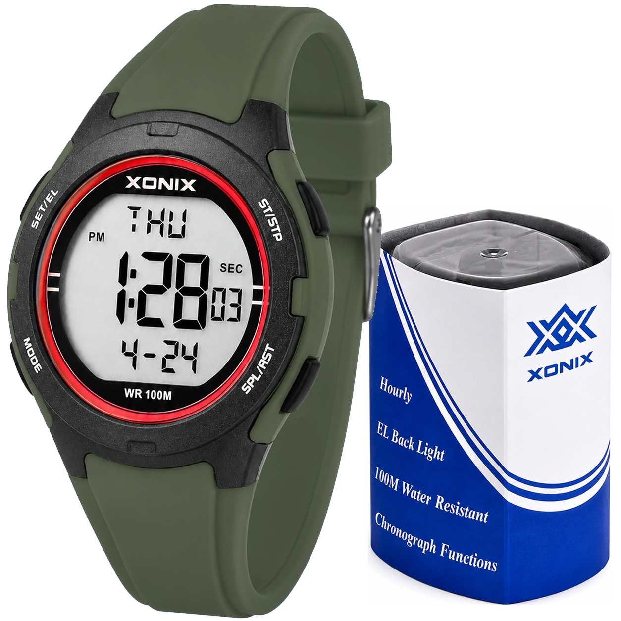 Křemenné LCD hodinky Xonix DBE-003 s vodotěsným podsvícením