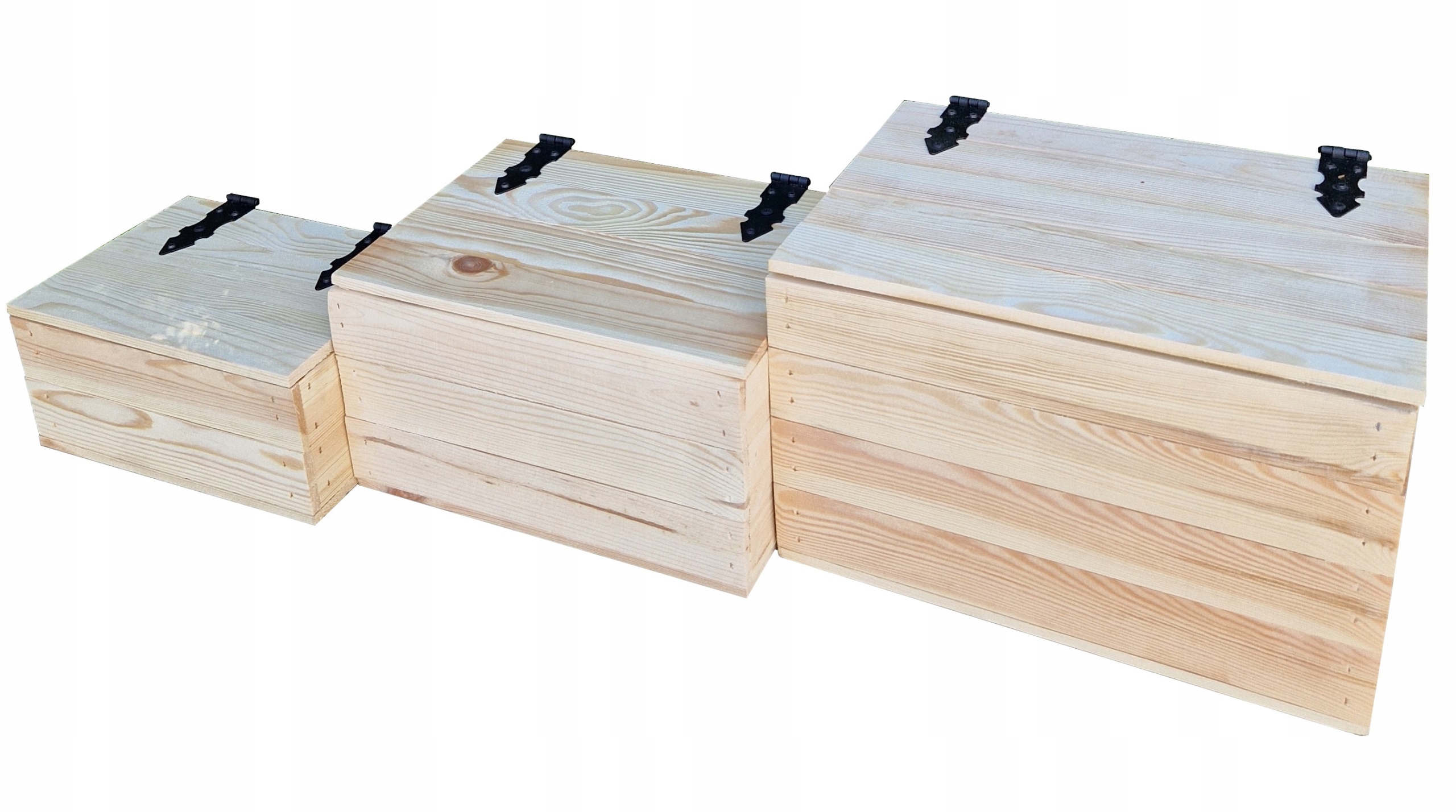 3 Dřevěné Krabice S Uzávěrem, Krabice S Klopou, Nové Kufry Ze Dřeva