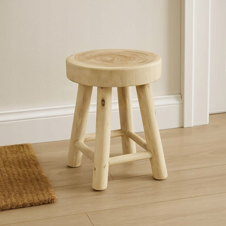 Teaková kulatá stolička Vagos, 46 cm, natur provedení
