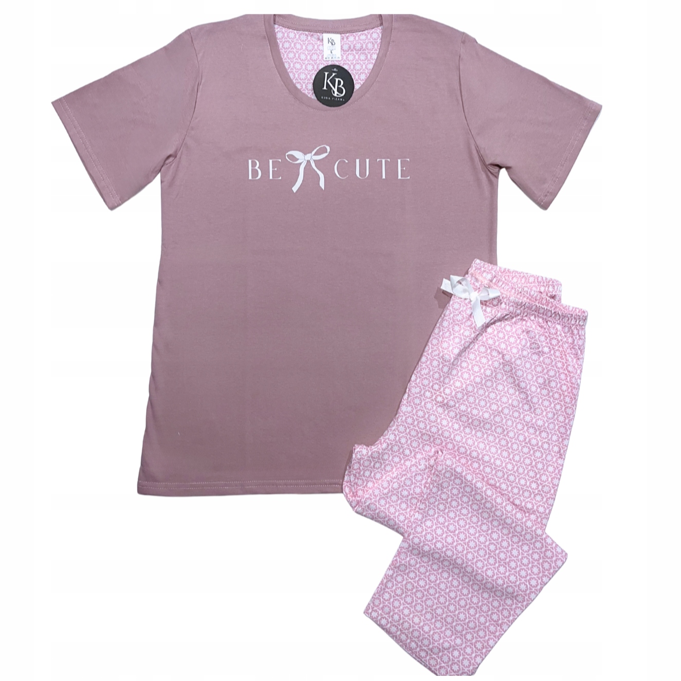 Dámské dvoudílné bavlněné pyžamo 100% růžové na podzim, velikost M