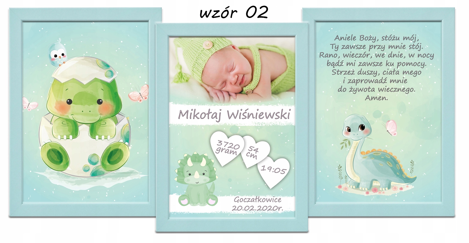 Metryczka ze zdjęciem 3 obrazki modlitwa A4 ramka Płeć chłopcy