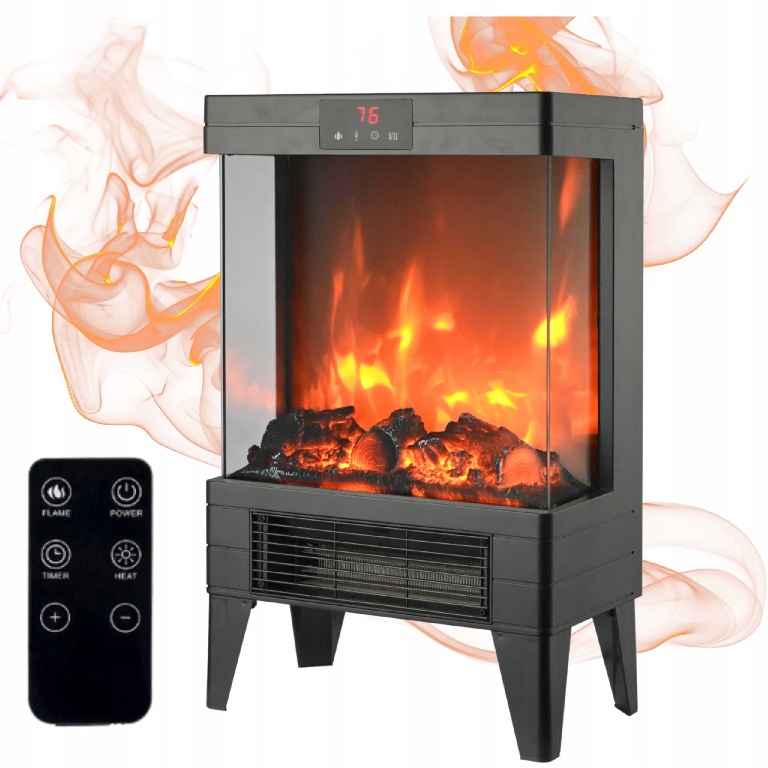 Elektromos Kandalló Fűtőtest Hősugárzó Kályha 1800W Távirányítóval és ...