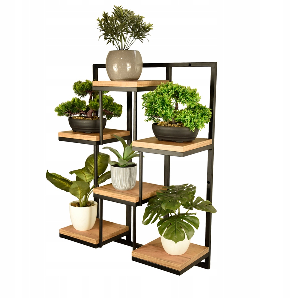 Kwietnik wiszący na ścianę półka ścienna loft duża 6 blatów Maksymalna liczba donic 6