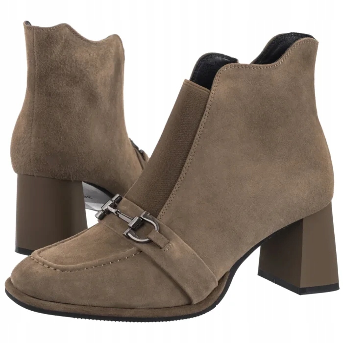 Dámské kožené Kotníkové Boty na podpatku Artiker Béžové 57C0221