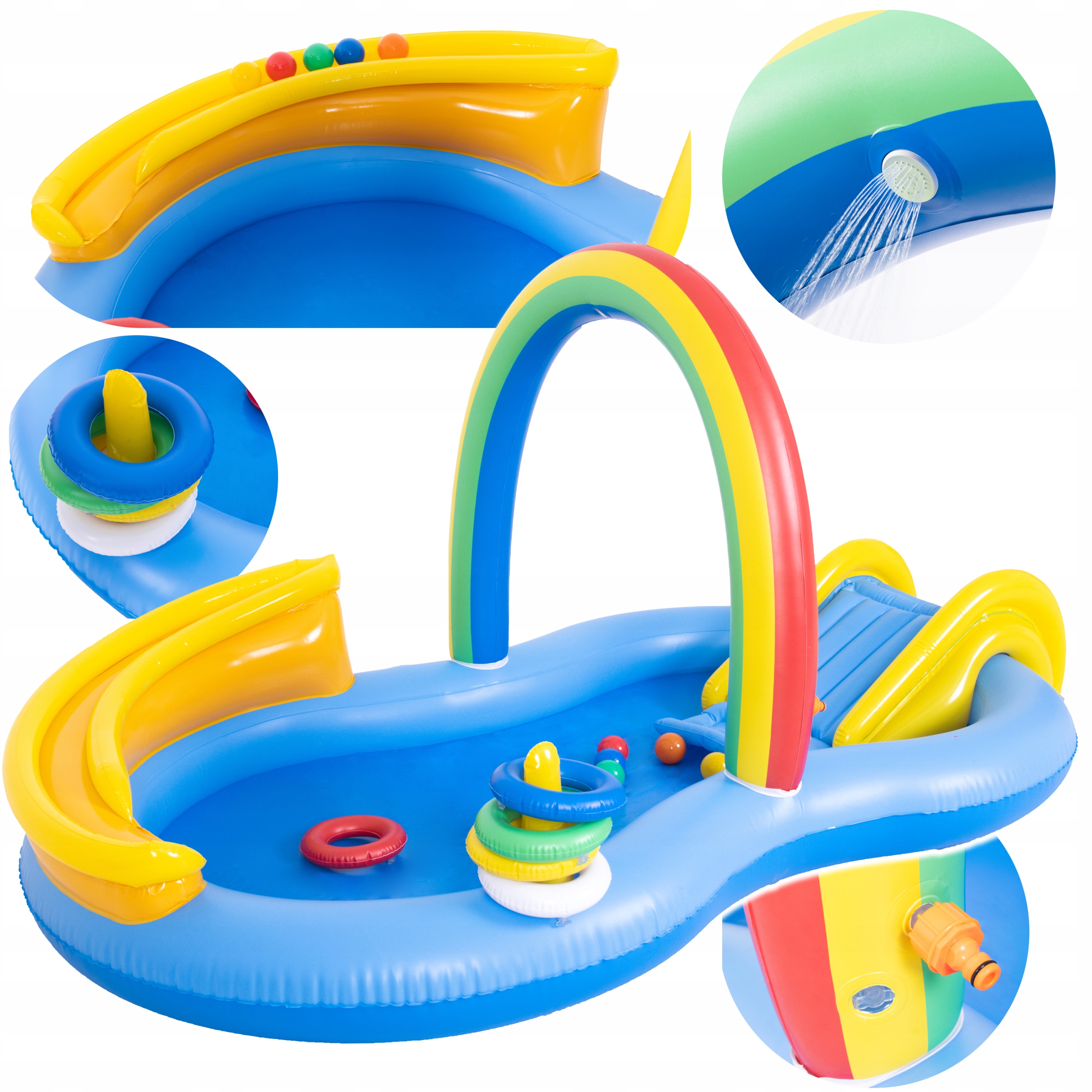 Basen Dmuchany Dla Dzieci Plac Zabaw Tęcza 220X122CM Ze Zjeżdzalnią Kulkami