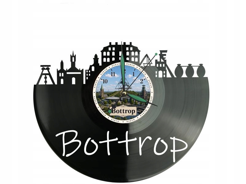 Hodiny Bottrop Město Německo Nástěnné hodiny Vinylová deska Dárek Památka