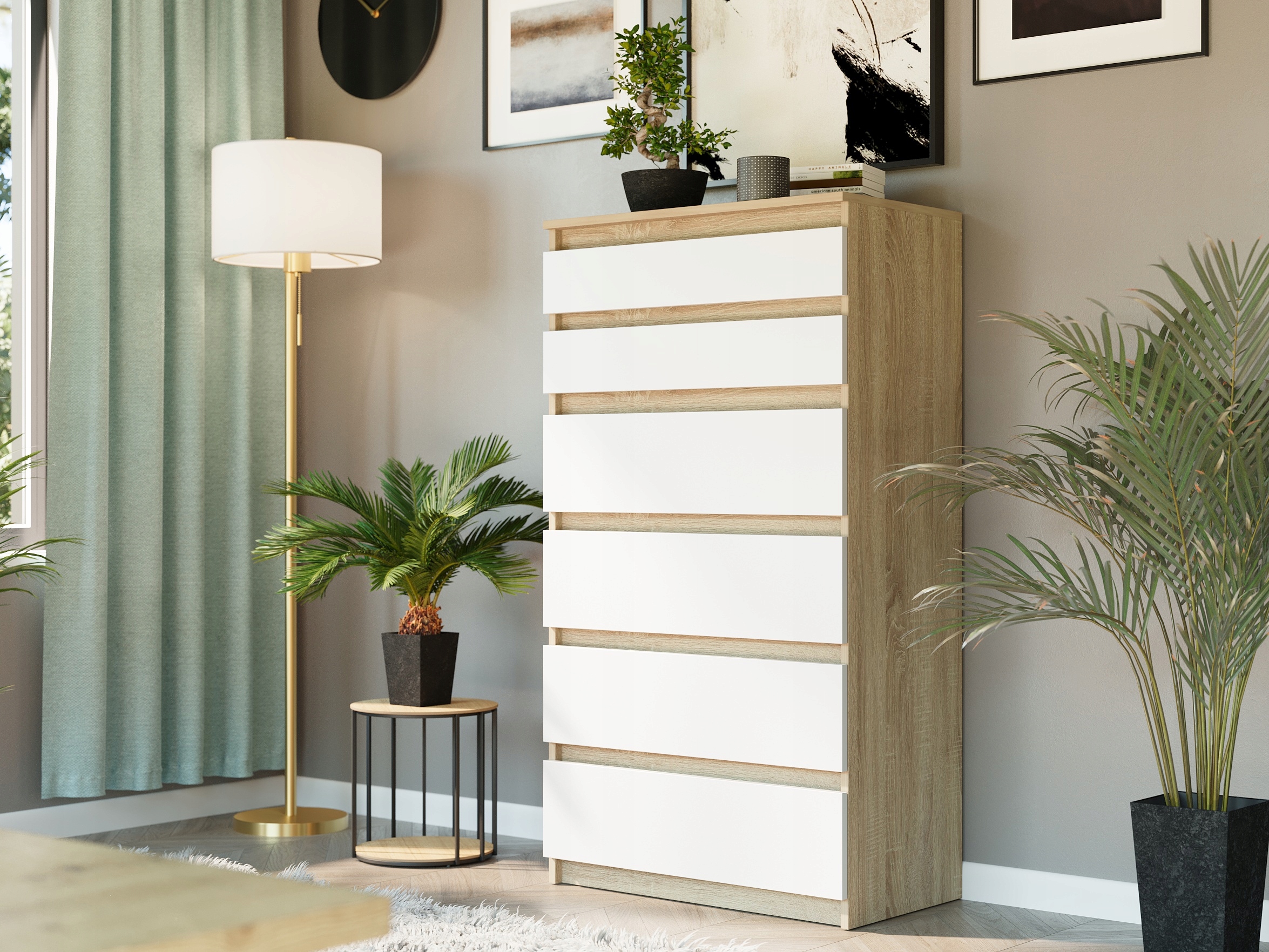 NOWOCZESNA KOMODA SZAFKA 6 SZUFLAD SONOMA MIX R-6 MIX SONOMA