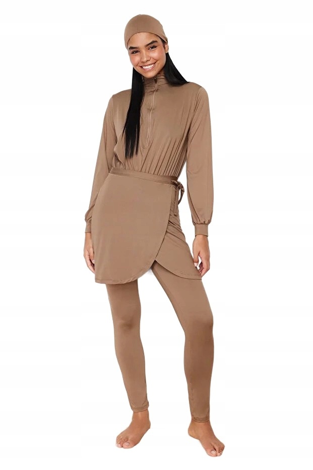 Trendyol Hnědé Jednodílné Plavky S Dlouhým Rukávem 38 5EA