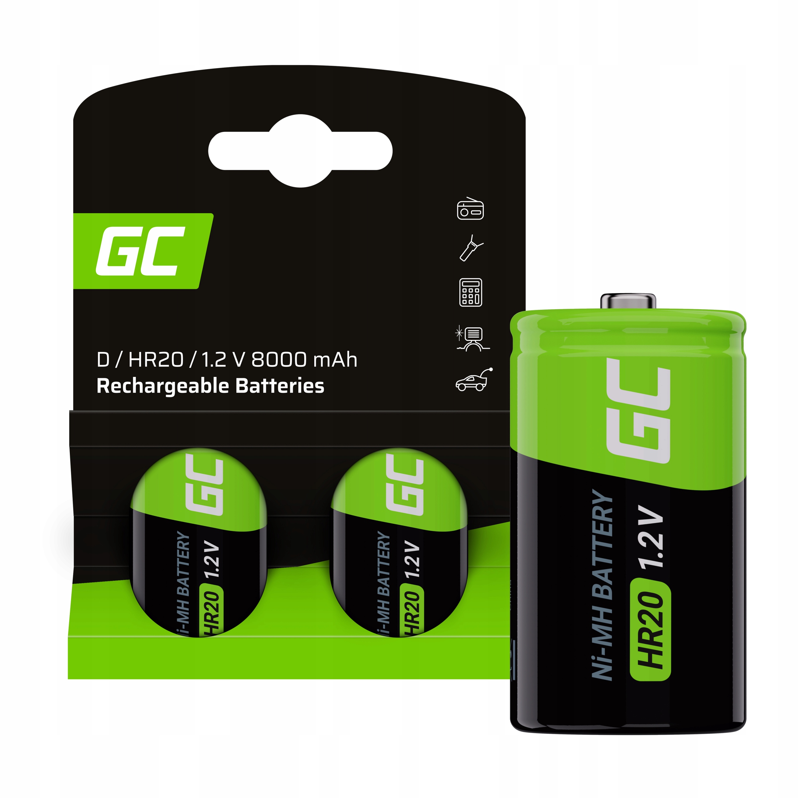 

2x Akumulatorki D HR20 1.2V 8000mAh Green Cell