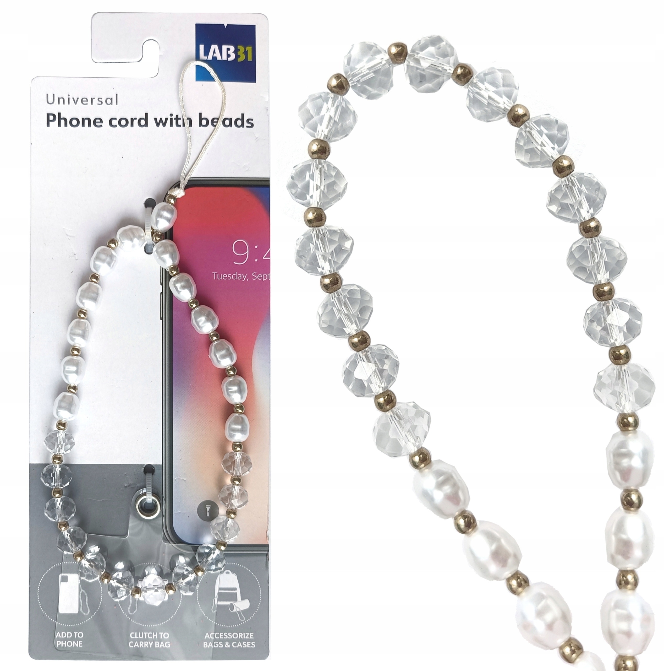 ZAWIESZKA Z KORALIKAMI DO TELEFONU SMYCZ BRELOCZEK KORALIKI PERŁY