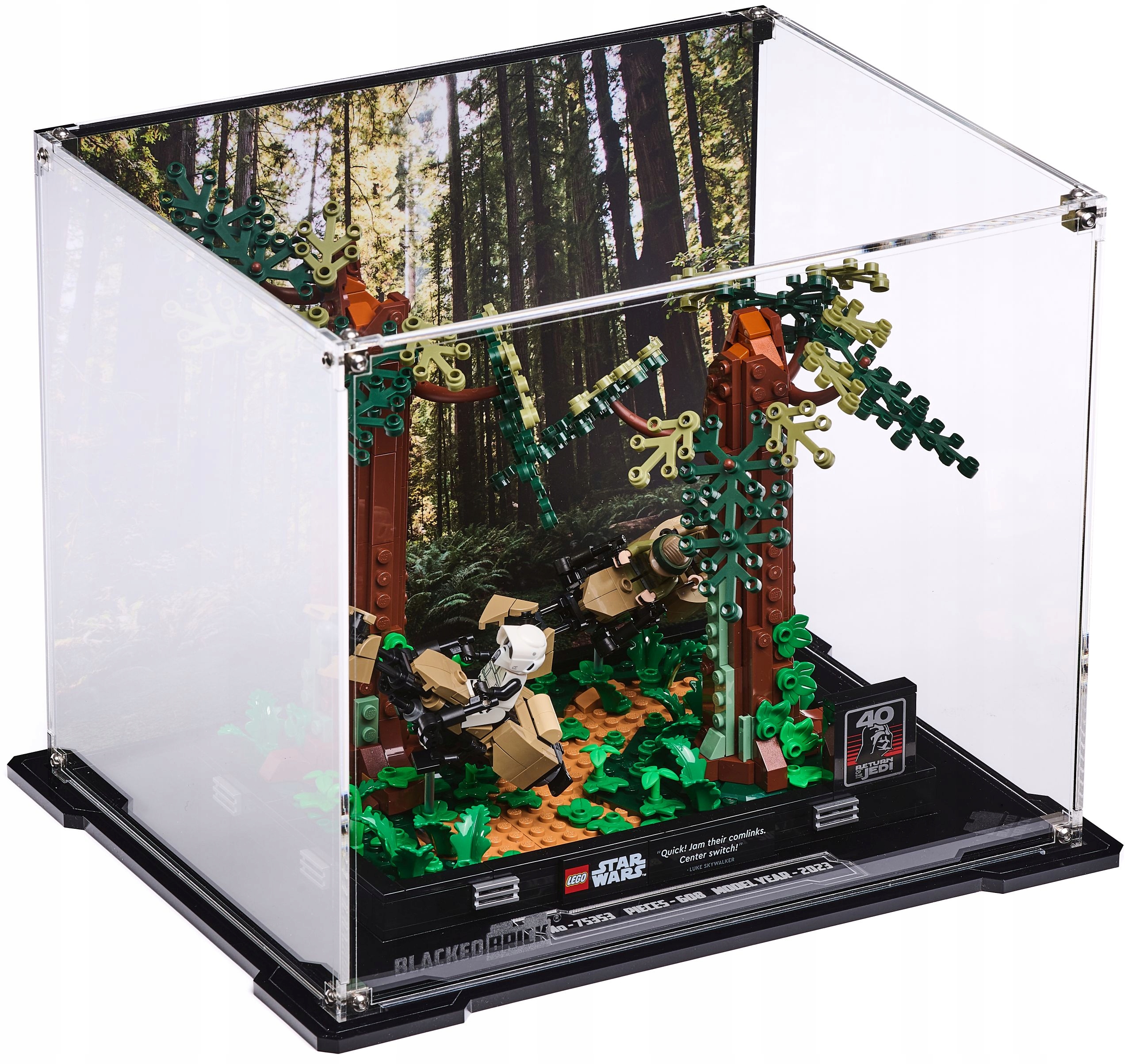 Vitrína s pozadím Blacked Brick pre Lego Star Wars 75353 Naháňačka cez Endor