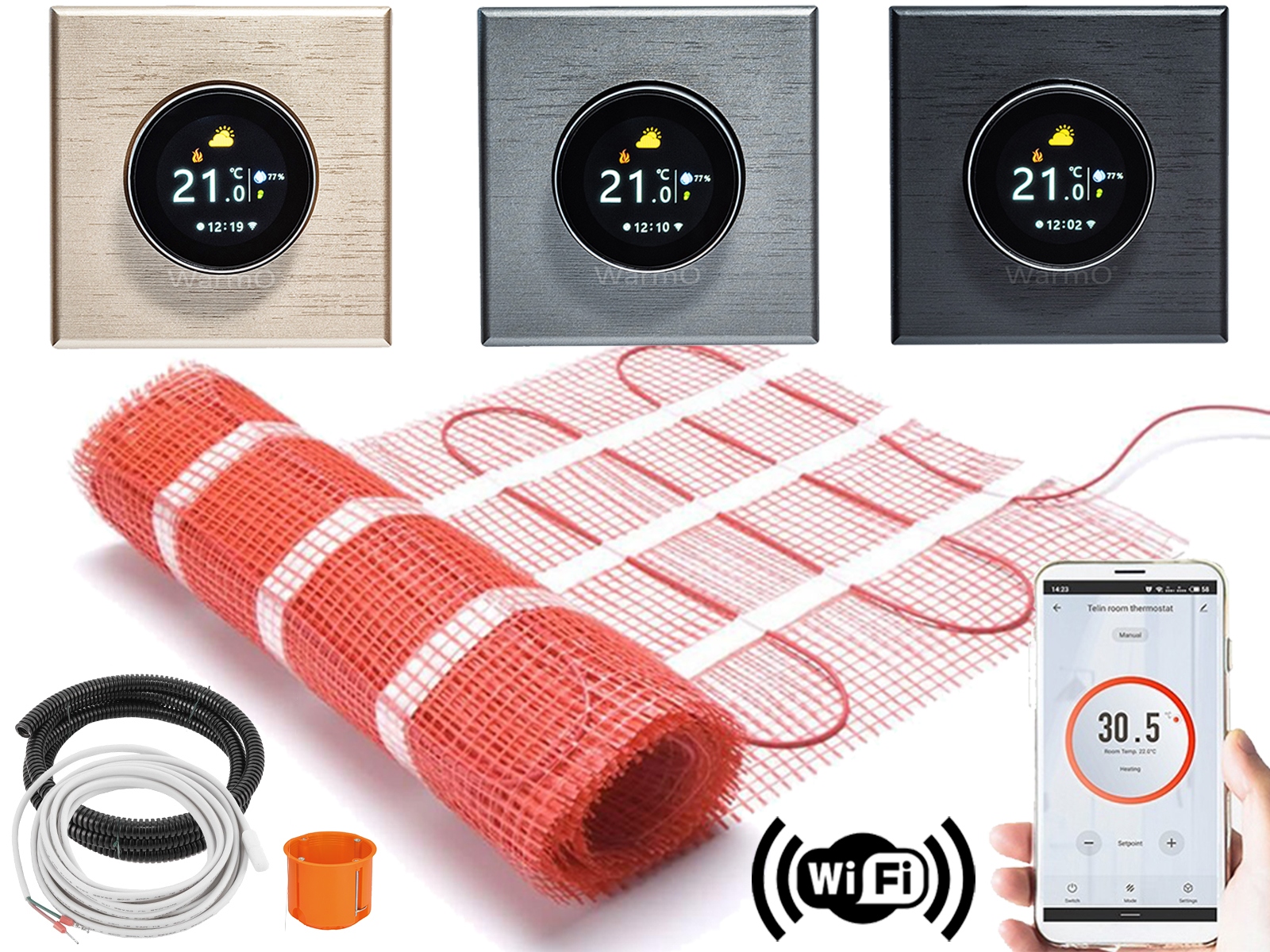 Sada Thermotec Vykurovacia Podložka pod dlaždice 1 m2 170W/m2 Warmo B70 Wifi