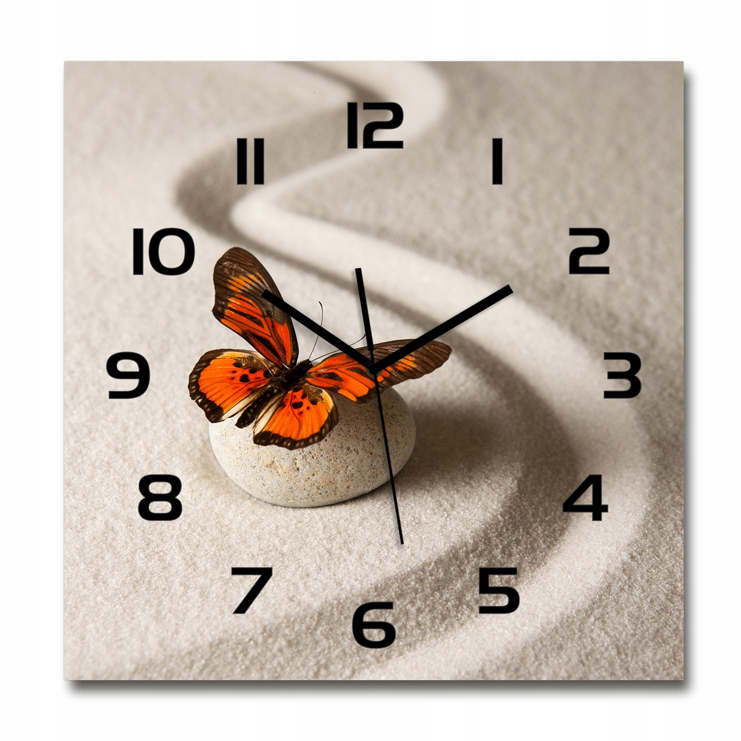 

Wiszący szklany zegar Kamień zen i motyl 60x60 cm