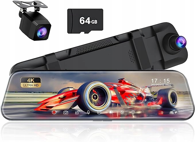 Kqq 4K autokamera v zrkadle s Sd kartou 64 Gb