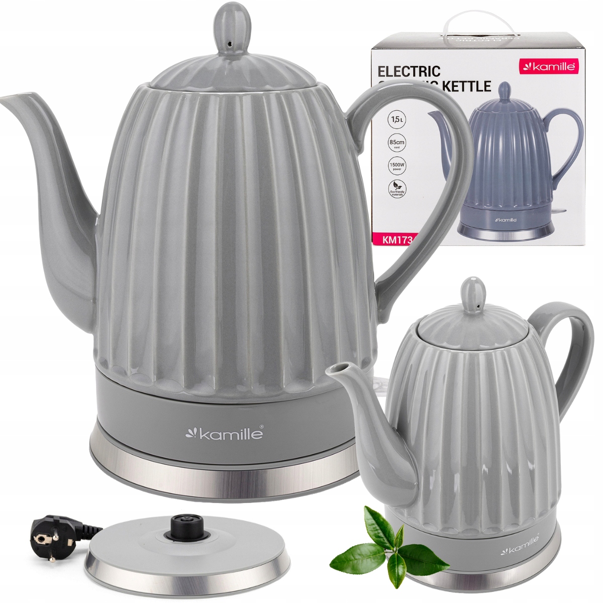 Bezdrátová Keramická Rychlovarná Konvice Kamille 1200 W 1,5 L šedá