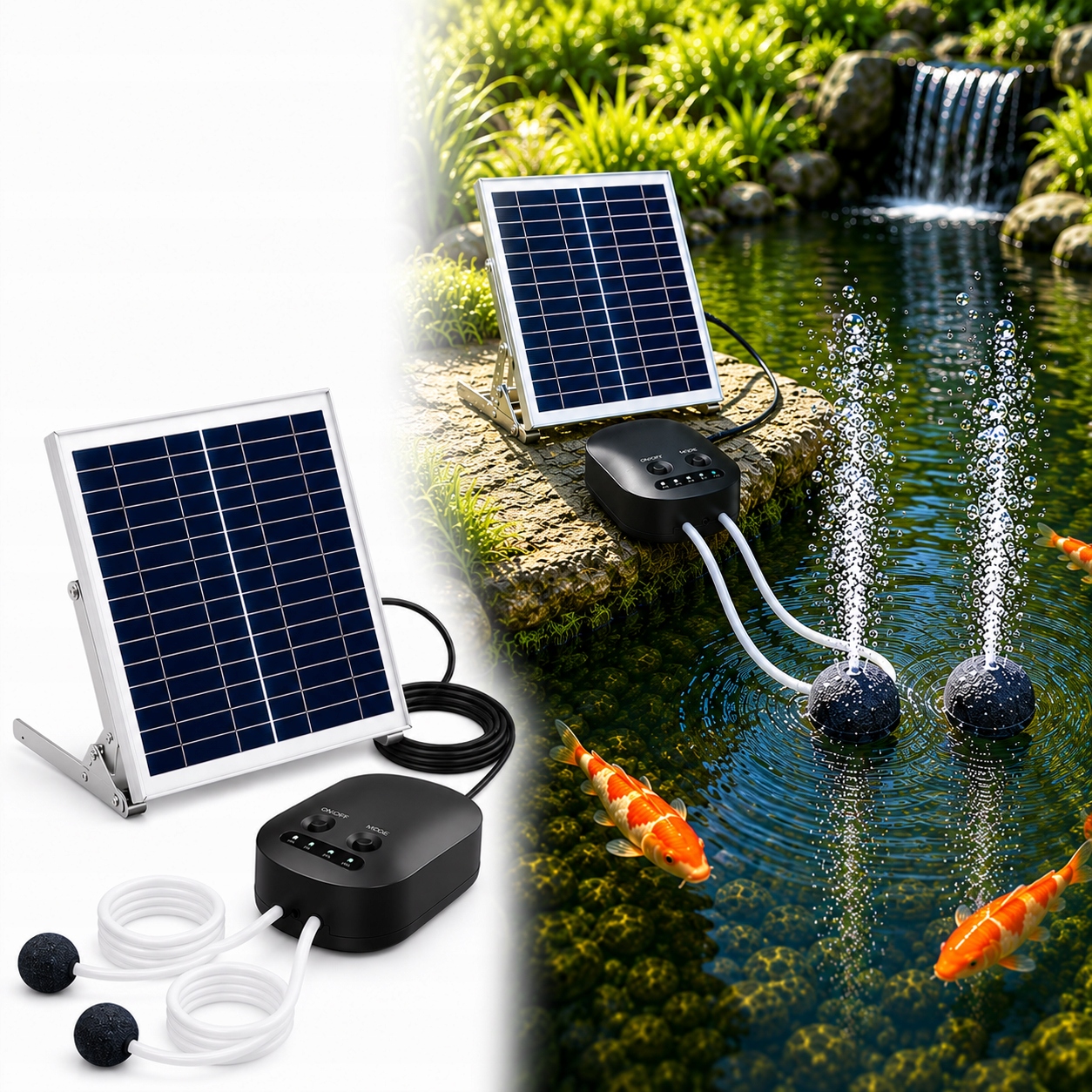 Solárny prevzdušňovač jazierka AP010 – 4400 mAh batérie, 3 režimy, 15W panel