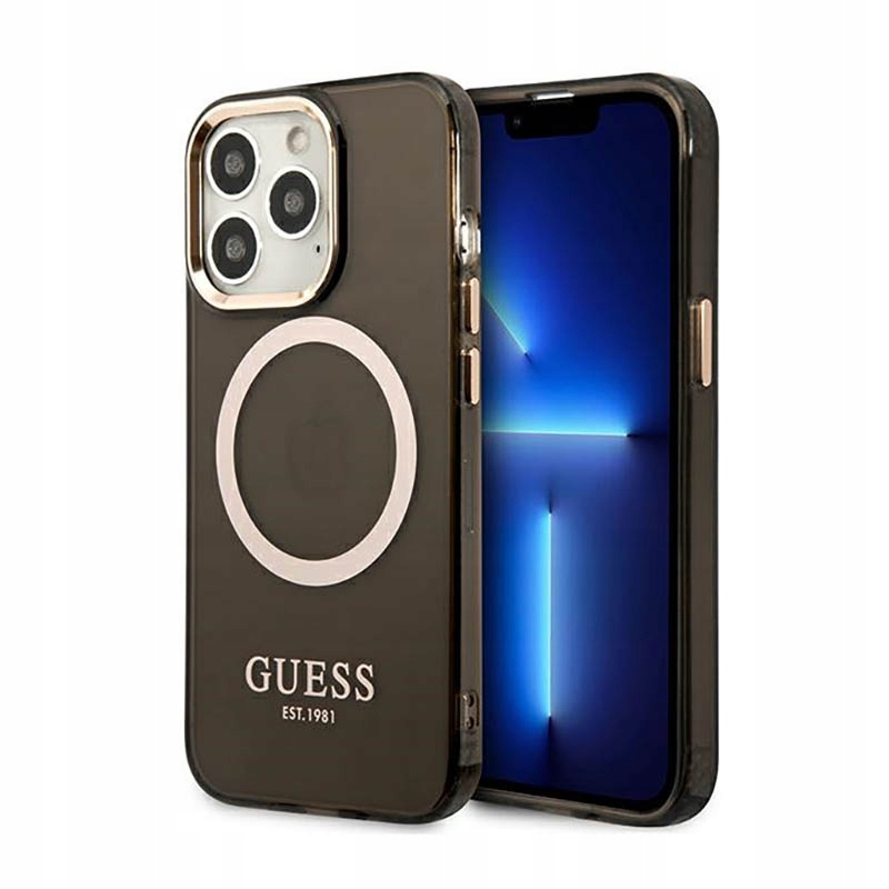 Guess Gold Outline Translucent MagSafe – Pouzdro pro iPhone 13 Pro Max (černé)