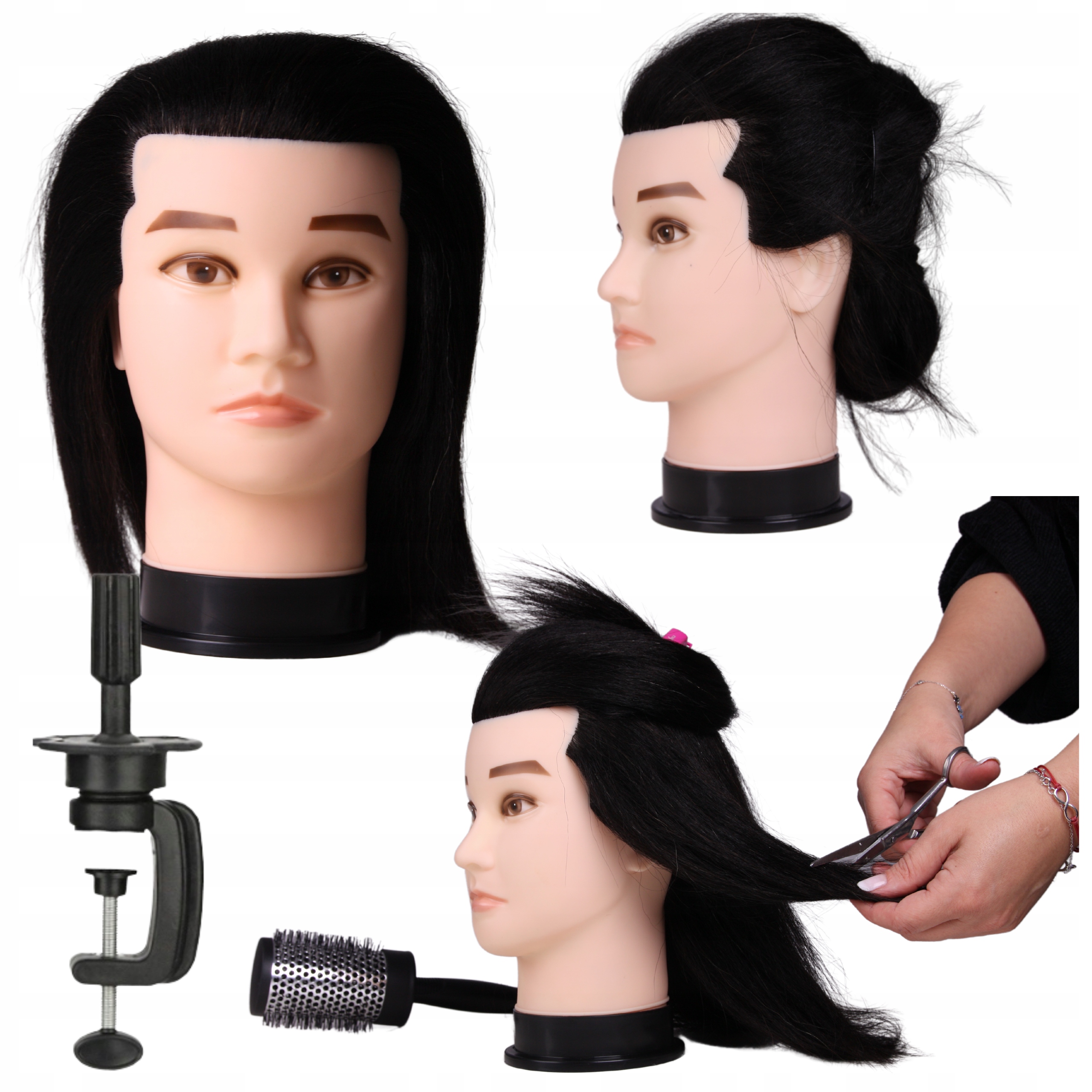 Kadeřnická hlava tréninková hlava figurína mužské cvičení stativ přírodní