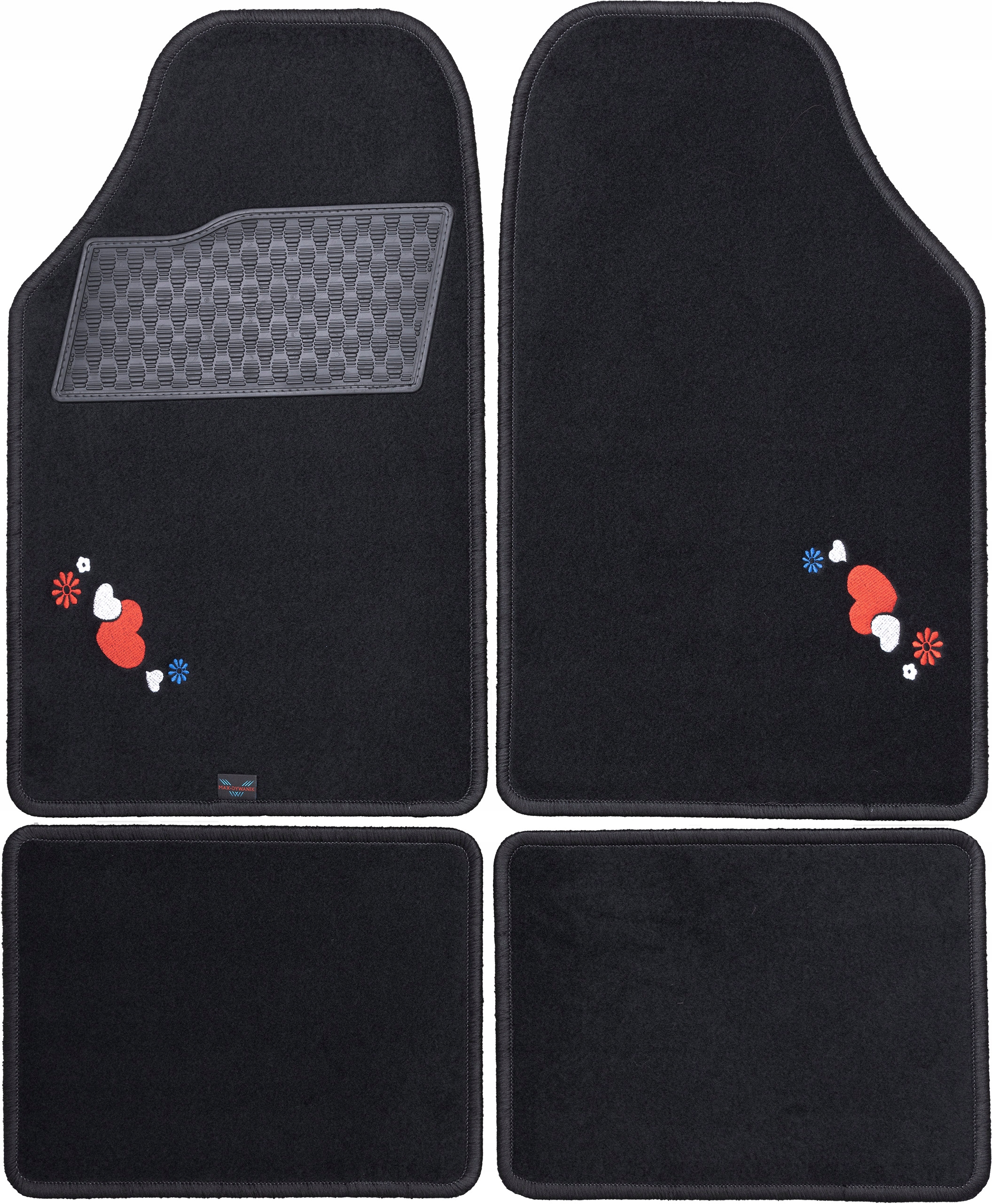 Dywaniki samochodowe welurowe czarne haft Serca