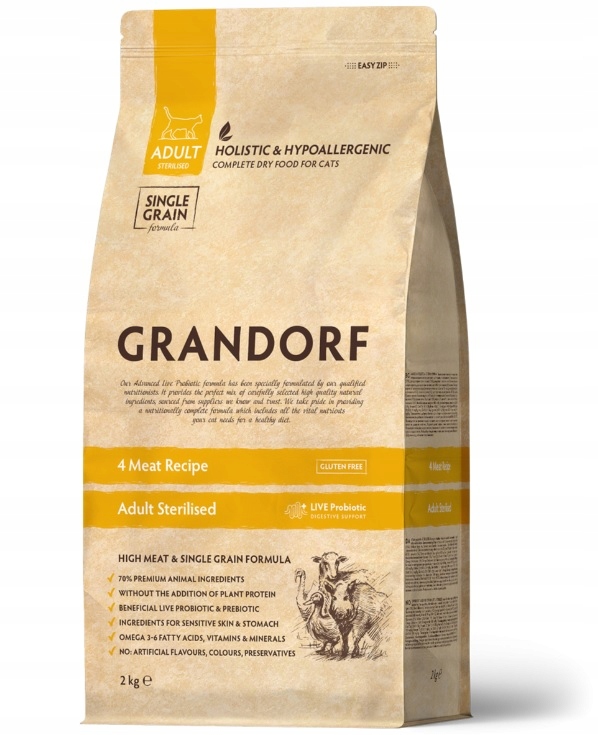 Grandorf Cat 4 Meat Sterilized 2kg suché krmivo pro kočky