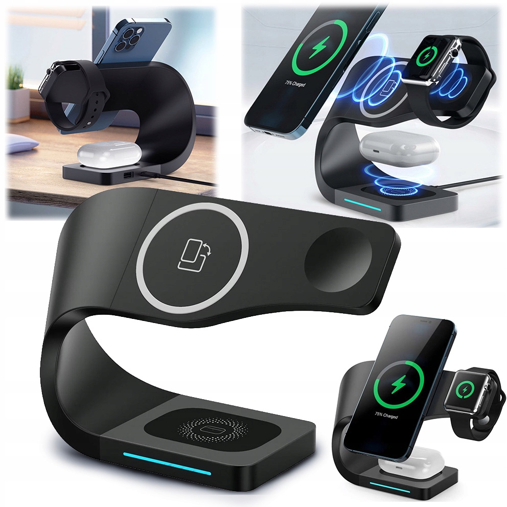 Ładowarka magnetyczna indukcyjna bezprzewodowa 4w1 Qi Quick Charge 15W Usb