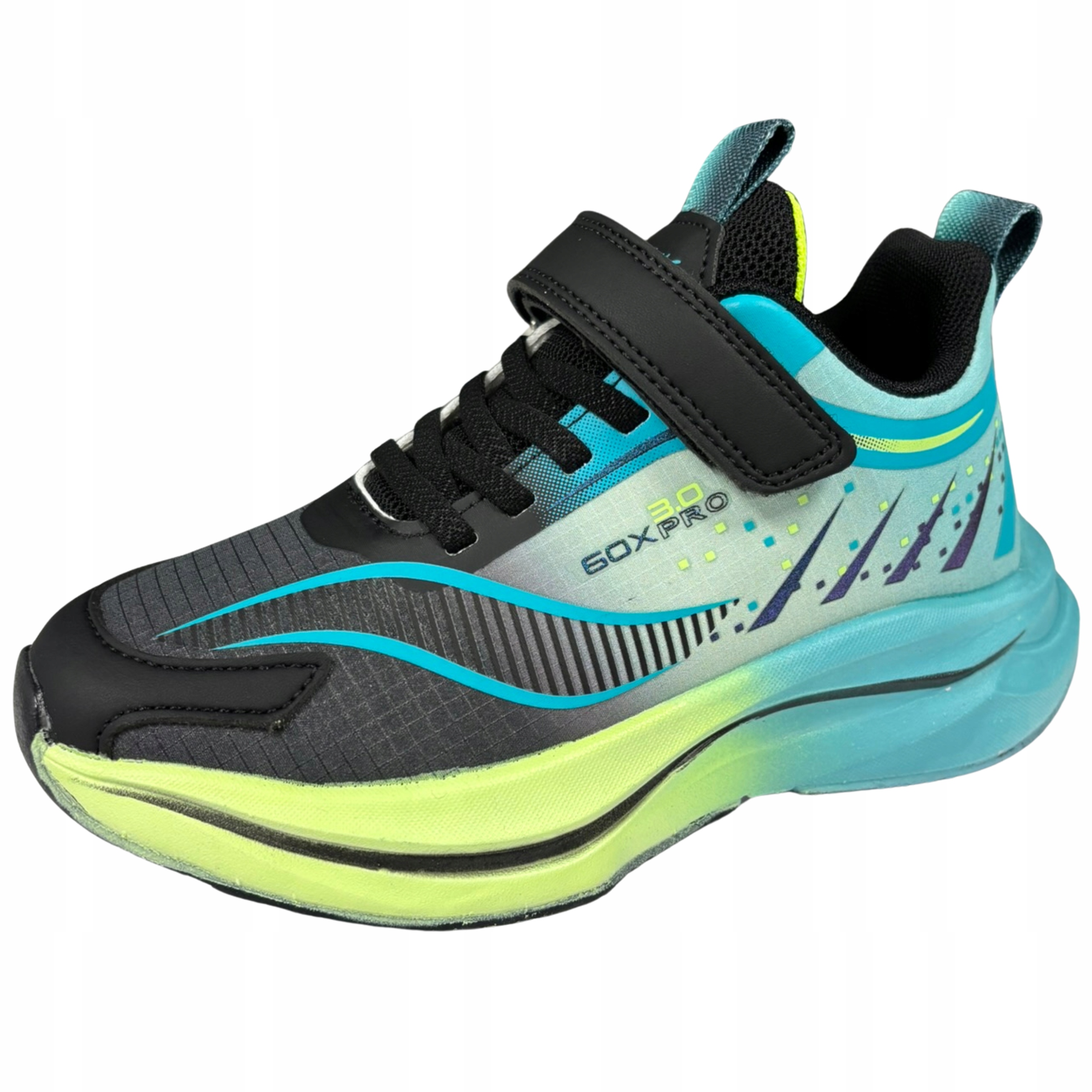 Apawwa W2738R Lekkie Buty Sportowe Dziecięce Na Rzepy Czarne Zielone R 33