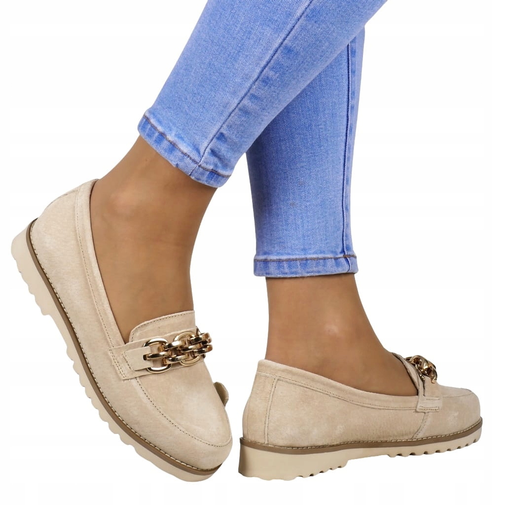 Kožené Polobotky Mokasíny Elegantní Pohodlné Krásná Béžová Barva Pohodlné