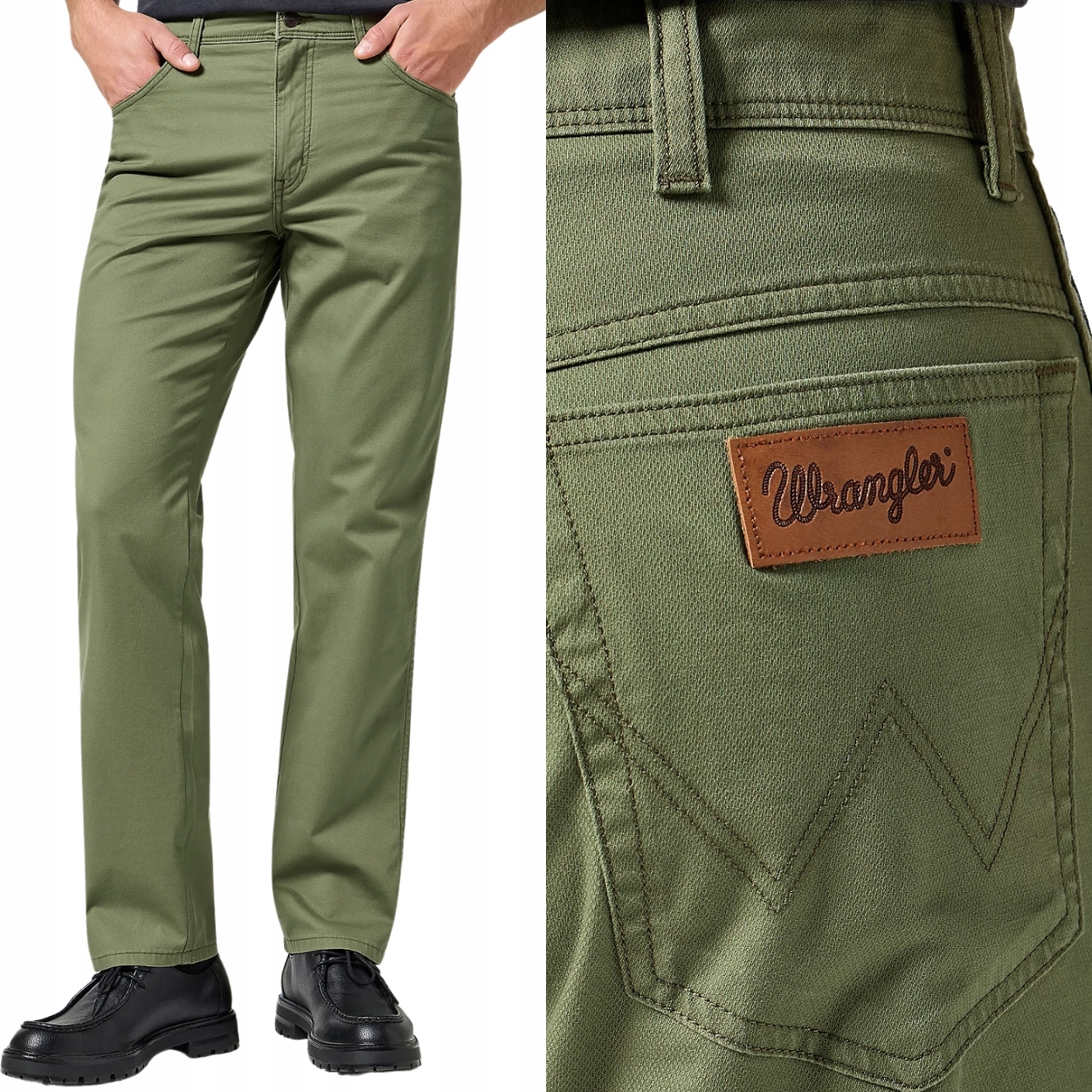 Wrangler Texas Dusty Olive jednoduché bavlněné látkové kalhoty W33 L32