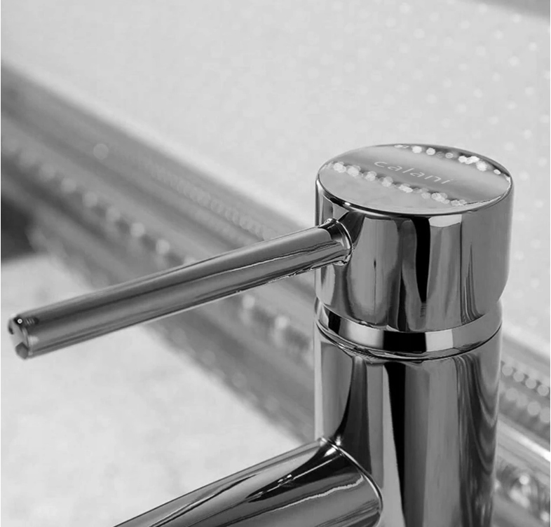 BATERIA UMYWALKOWA KRAN SREBRNA POŁYSK NISKA NEXOS CHROM CALANI Marka Calani