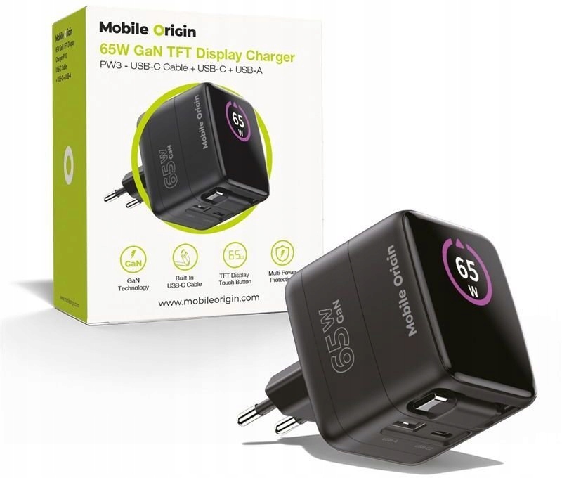Ładowarka Mobile Origin 1x Usb-a 1x Usb-c 3.25 A (MO-65WDCH-PW3)