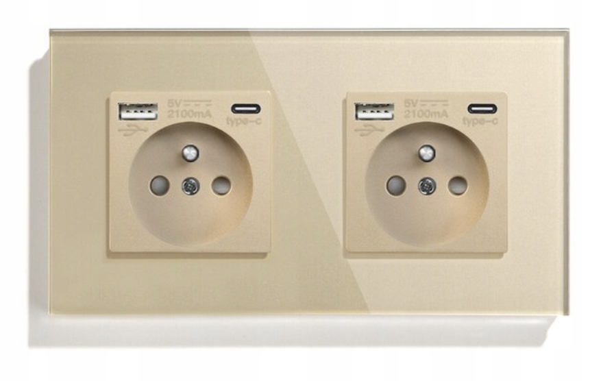 Skleněná Zásuvka Dvojitá Usb A+c Quick Charge 20W Qc 3.1A Kontakt 16A