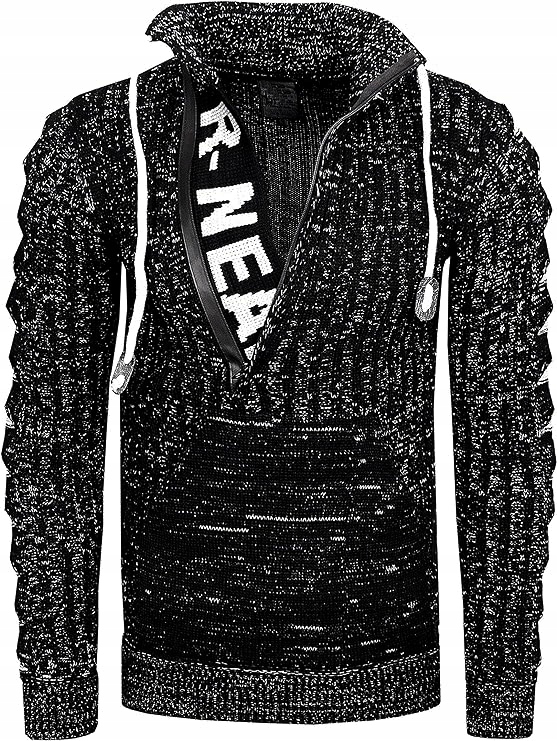 Pánský svetr Teplý stojáček Rozpínací pologolf Rolák na zip Černý XXL