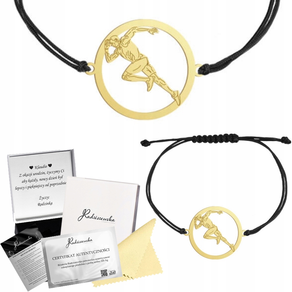 Zlatý Náramek Sprinter Běžecký Šňůrka Stříbro 925 Šperky Gravírování