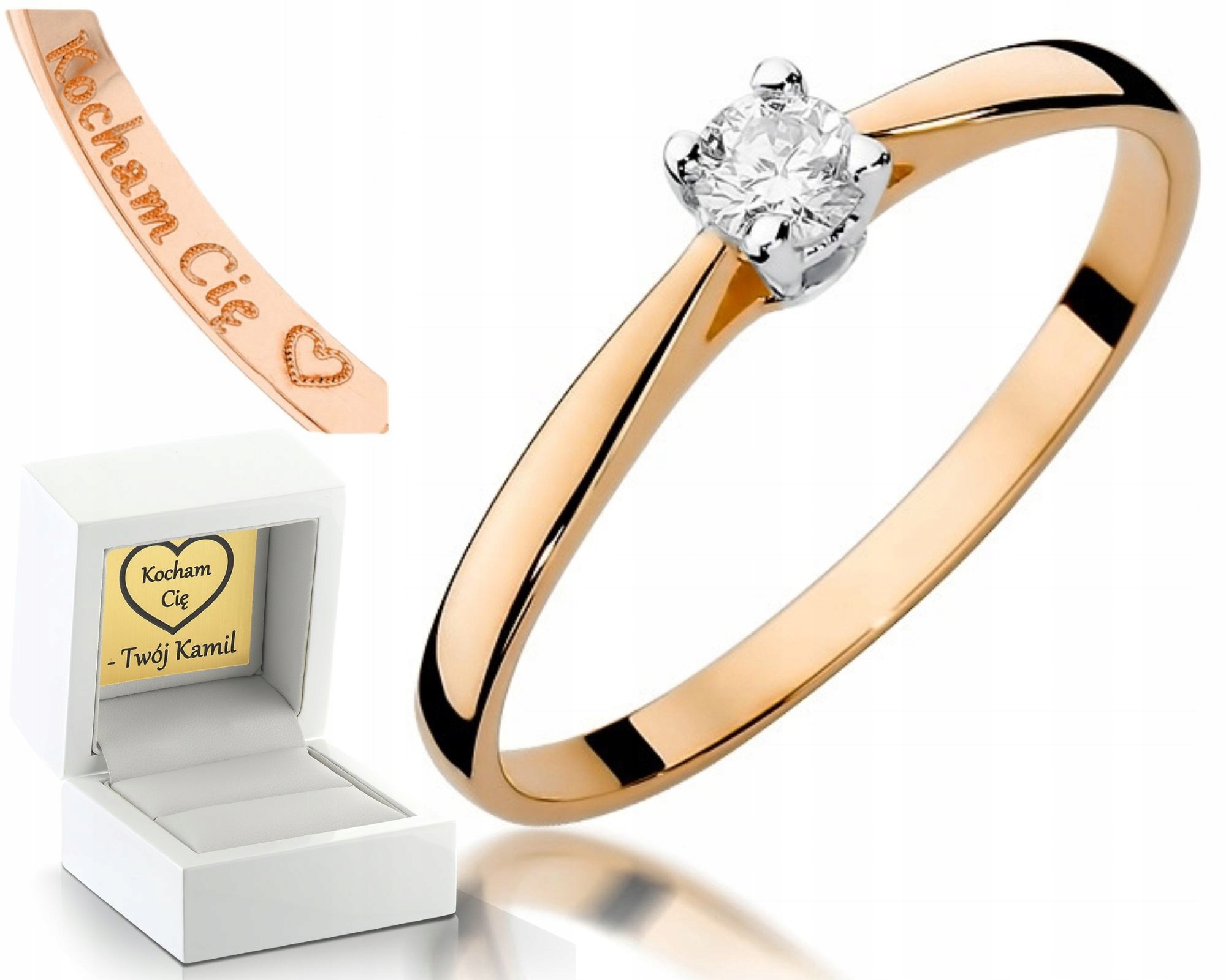 Růžové Zlato Prstýnek Brylant 0,15 Ct Gravírování Zlato Jako Dárek