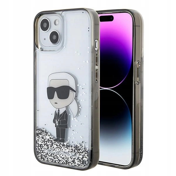 Pouzdro Karl Lagerfeld Liquid Glitter Ikonik pro iPhone 15 průhledné