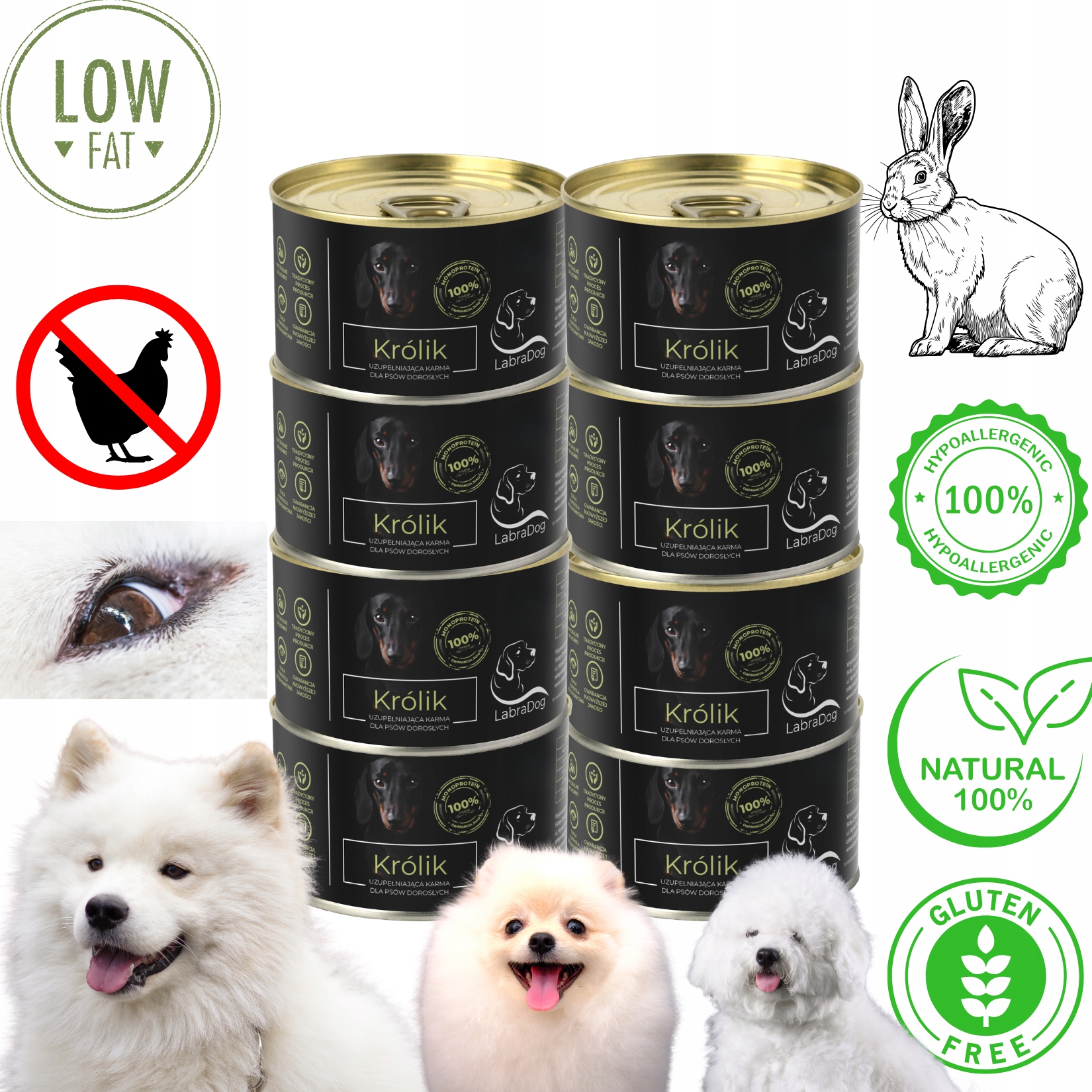 LabraDog Superfood Hypoalergenní vlhké krmivo Králík 100% Mono Barf 8x200g