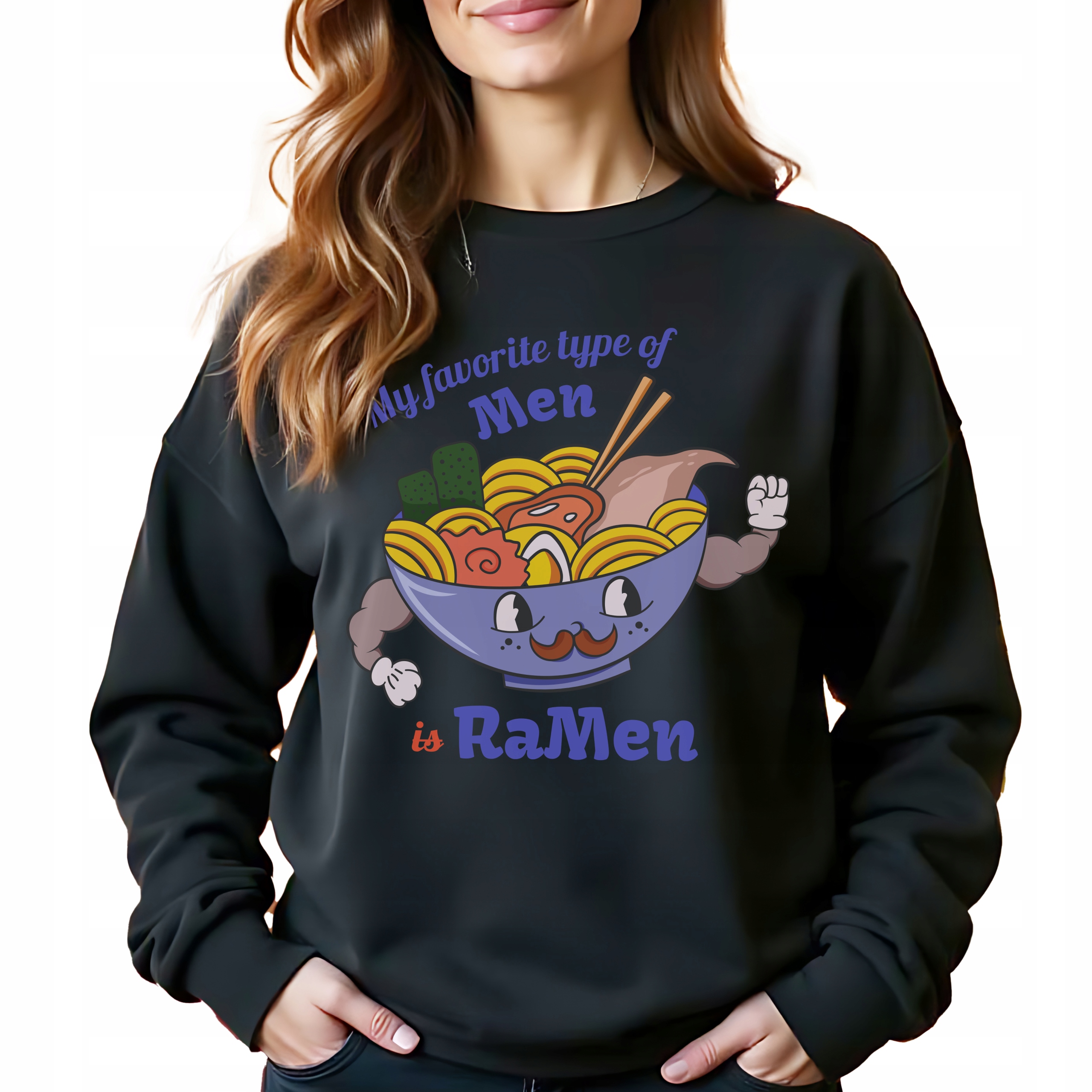 Ramen Černá bavlněná Mikina Stylová Bez Kapuce Jako Dárek Velikost S