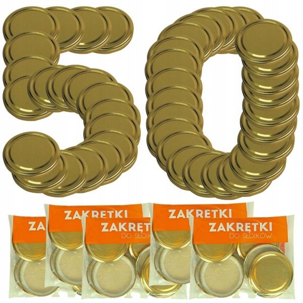 Zakrętki do słoików Fi 82mm duże złote 10 szt. x 5 Kod producenta 798826