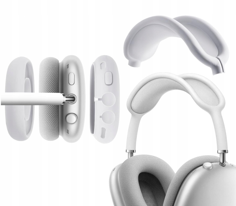 Etui Silikonowe Apple Airpods Max Biały Komplet Osłon 3w1 Ochraniacze Case
