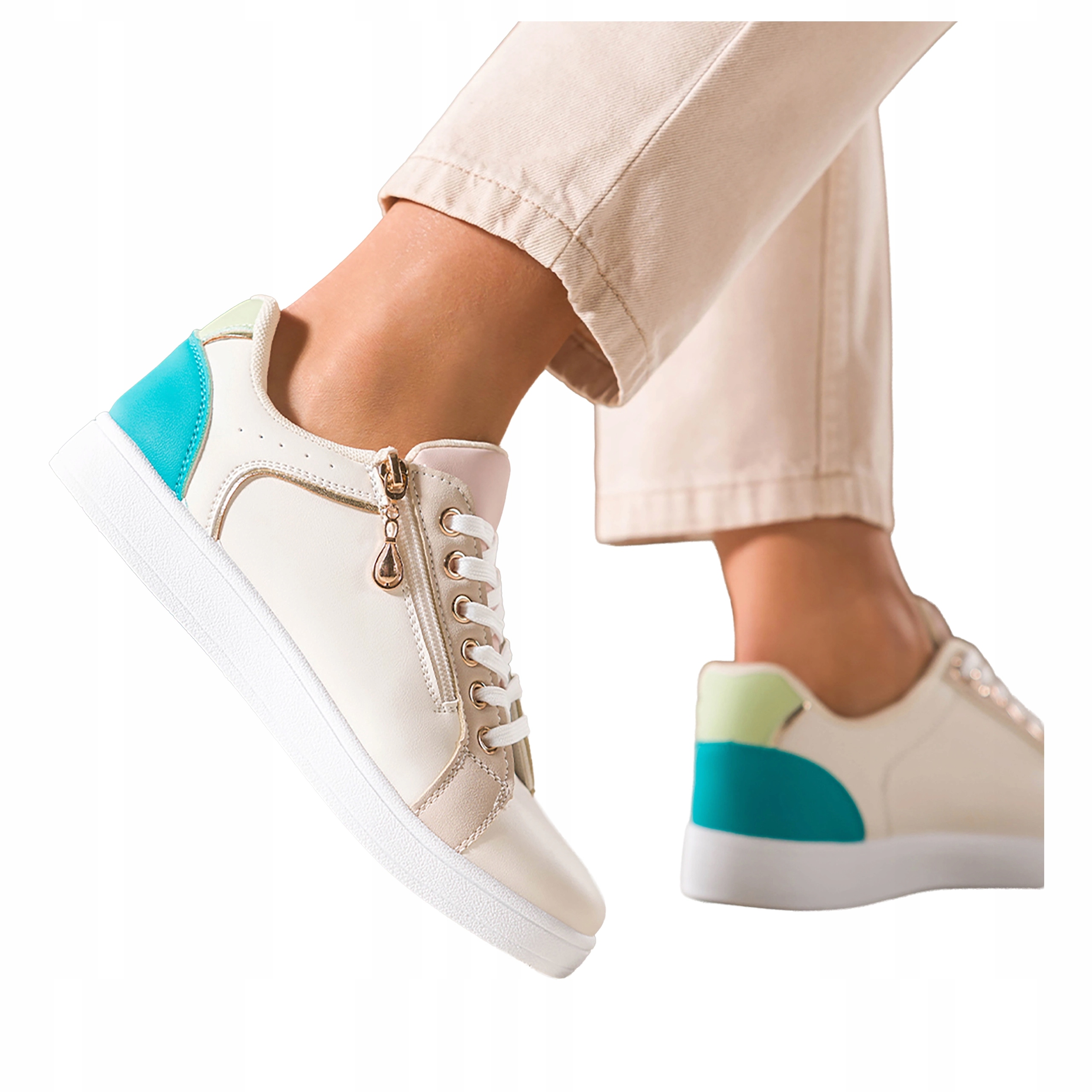 Světle béžové dámské Módní Tenisky Ozdobný zip Šněrovací Sportovní velikost 39