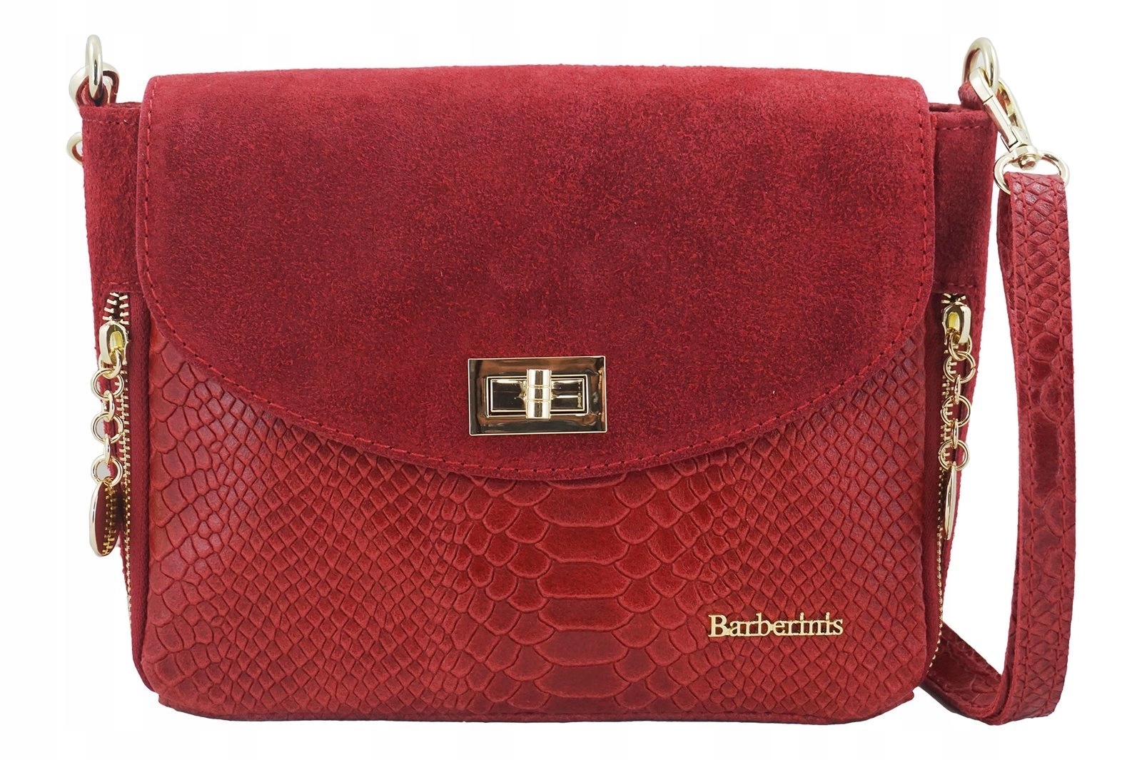 Dámská kabelka přes rameno kožená, zlaté ozdoby croco červená