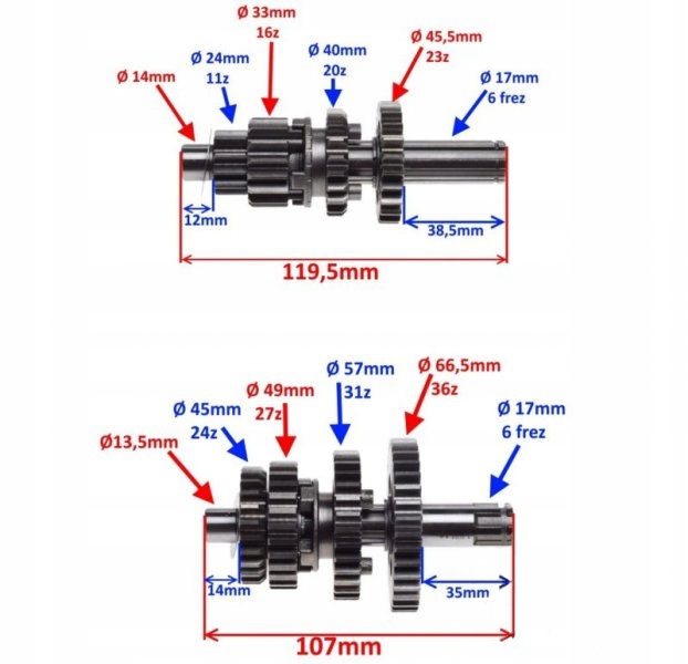 Skrzynia biegów Pitbike MRF 80 Lifan LF 86 cross wymiary w opisie Dopasowanie do pojazdu produkt dedykowany