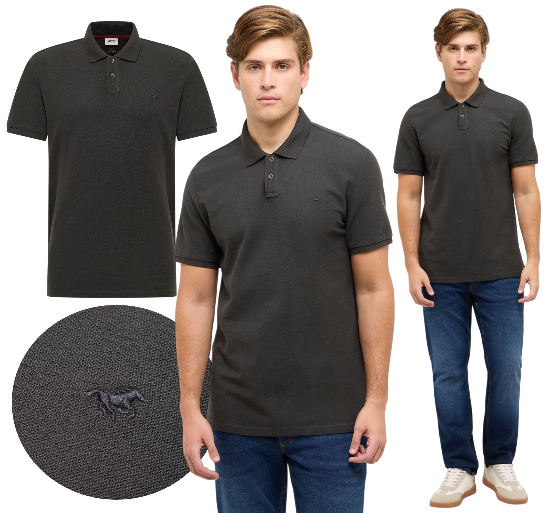 Pánská Polokošile Mustang Polokošile Černá Výšivka Krátký rukáv Palco vel. 4XL