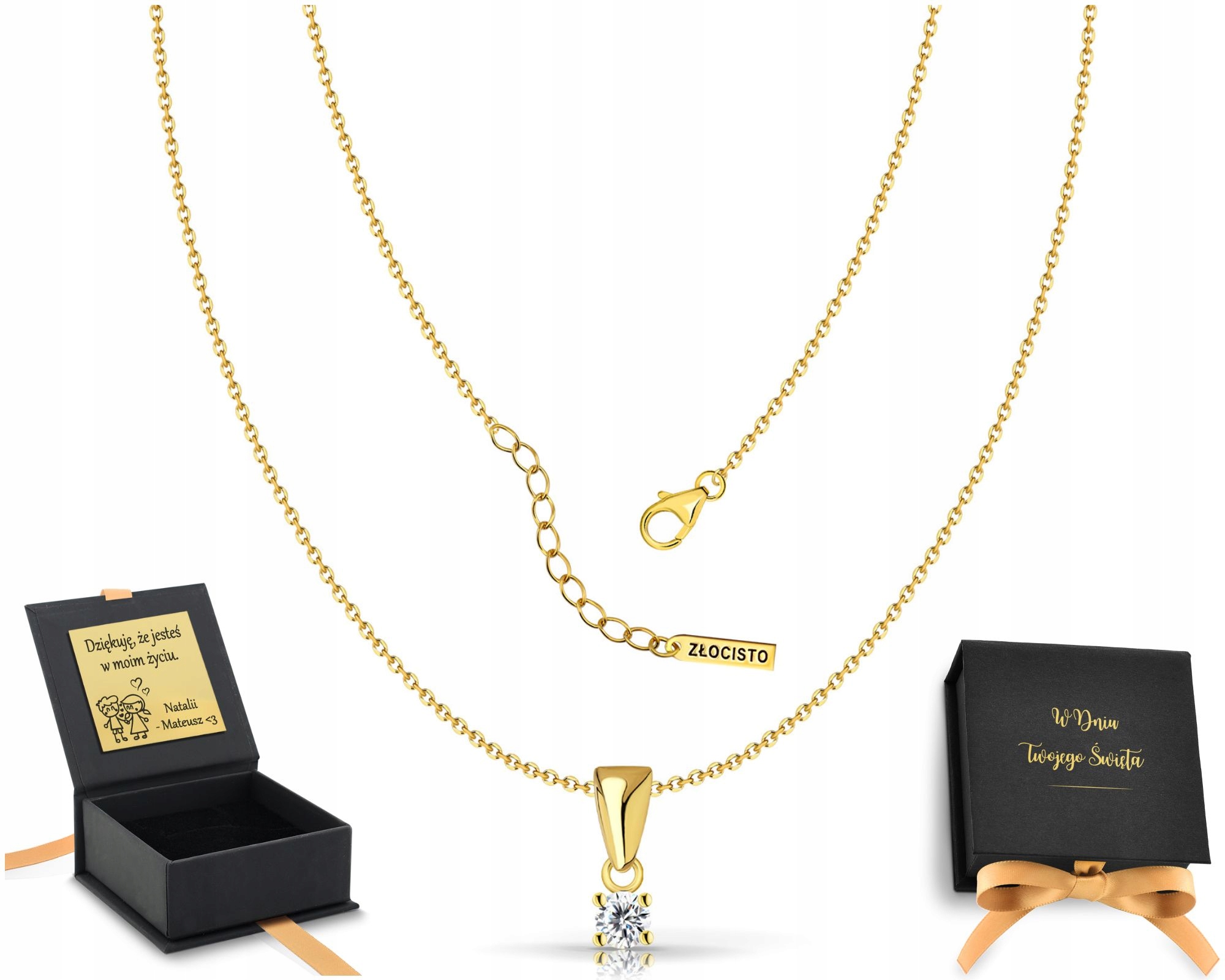 Dámský pozlacený náhrdelník s zirkon a řetízkem pro ženu, ženu, velikost 925