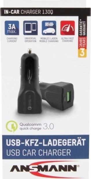 Ansmann Ładowarka samochodowa 1x USB 2.4A QC 3.0 Kolor czarny
