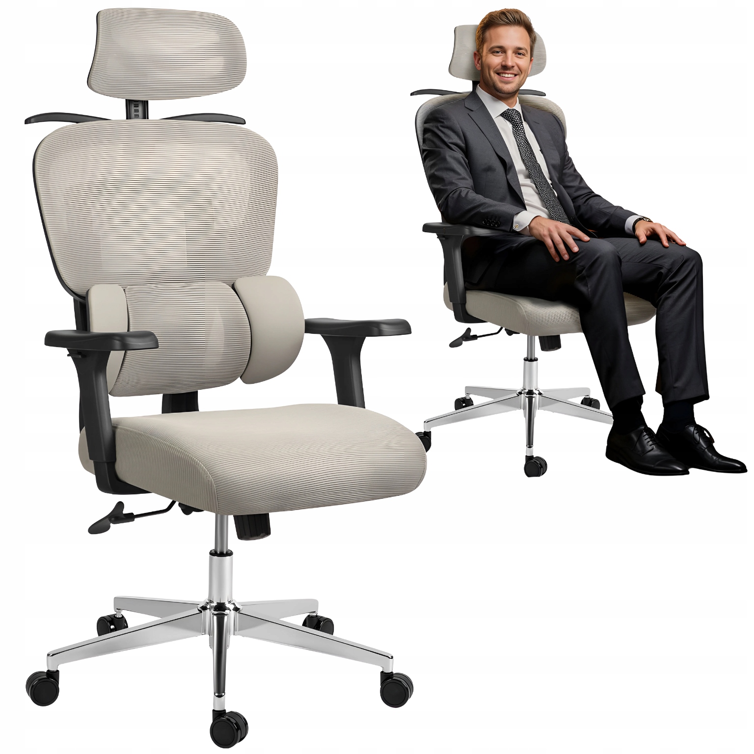 Fotel Biurowy Ergonomiczny Obrotowy Do Biura Biurka Regulowany Norma Bhp