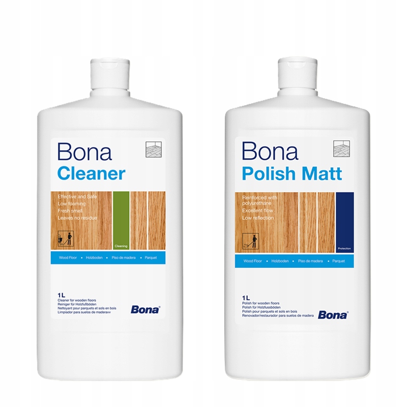 Bona Cleaner 1L Bona Polish Mat 1L Pielęgnacja Podłóg Drewnianych Zestaw