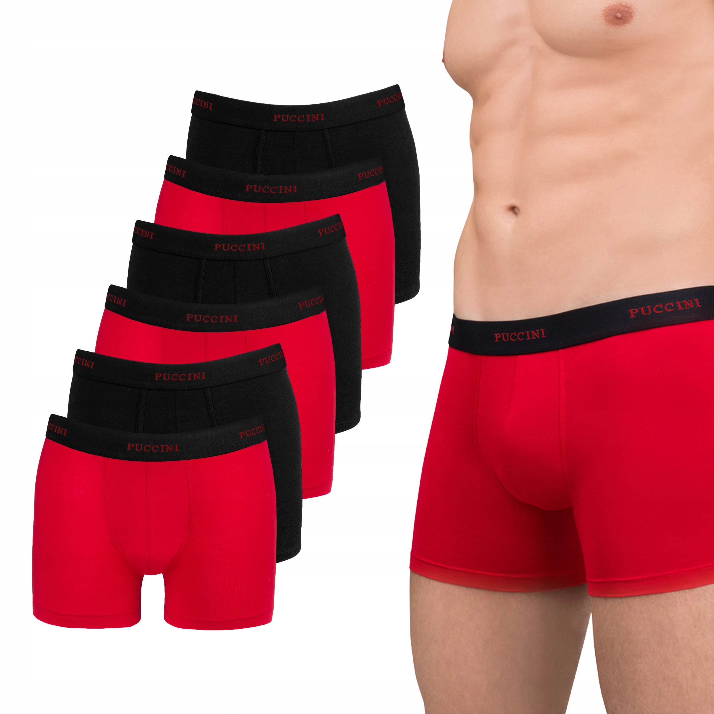 Pánské boxerky Puccini Černé Červené Sada Balení 6 Kusů Bavlněné M BX05M-1-3