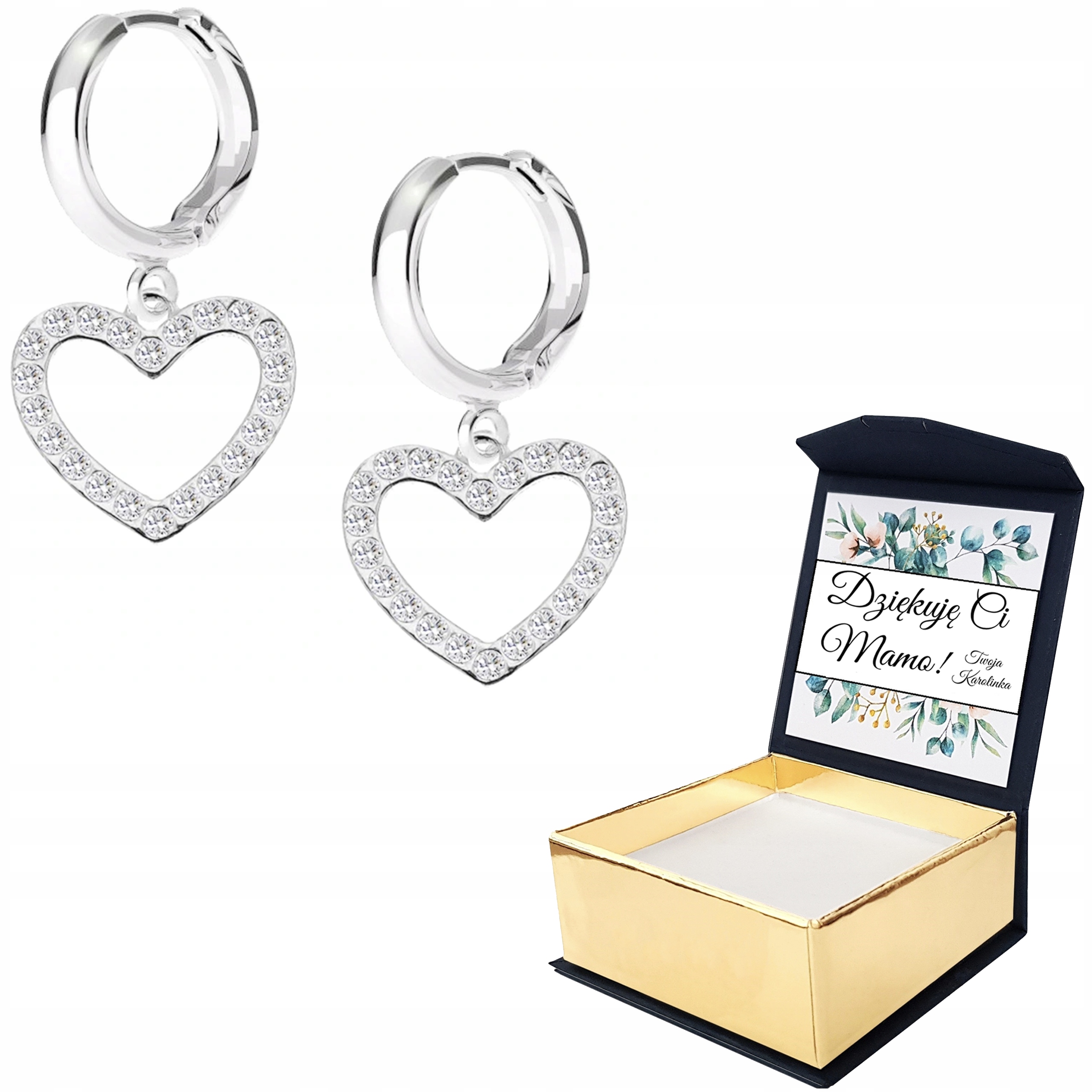 Stříbrné náušnice Srdce Zirkony 925 Vlastní Potisk